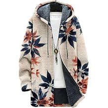 Mens Hooded Sweater Coat Knit Fleece Lined Long Cardigan Jacket with Zip Front Pocket Vintage Casual Zip Up