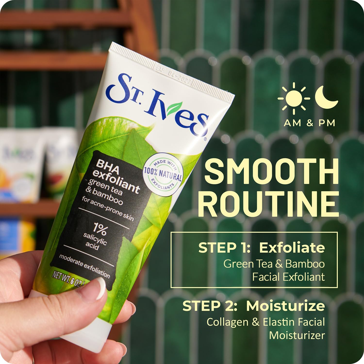 St. Ives Facial Scrub, BHA Green Tea & Bamboo with 1% Salicylic Acid for Acne-Prone Skin, 6 Oz