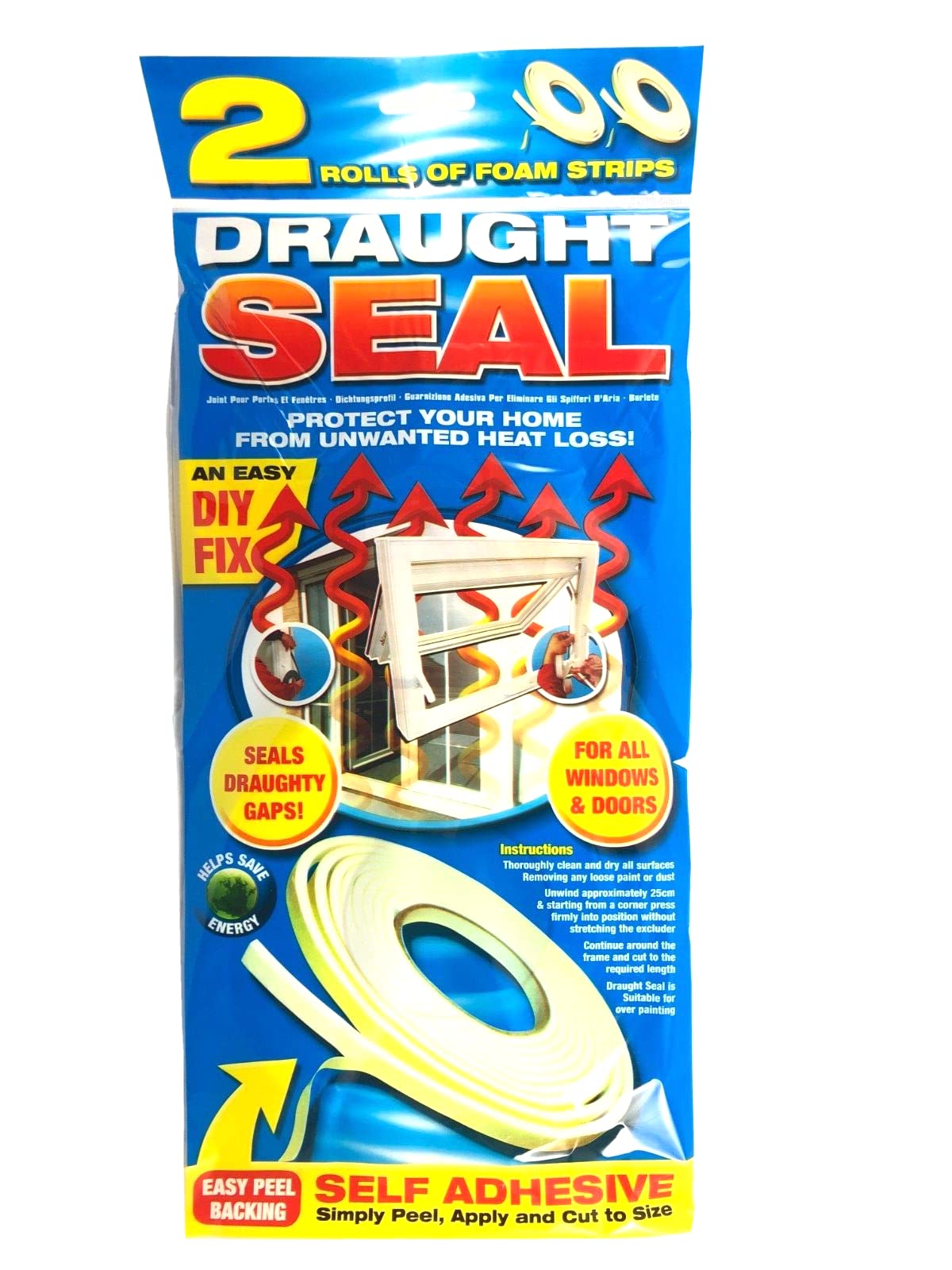 Alannahs Accessories Neutral Draught Excluder Door Window Draft Seal 1X Twin Pack White Self-Adhesive Foam Tape. Simple Diy Fix For Windows & Doors. Save Energy & Money L5m X W9mm