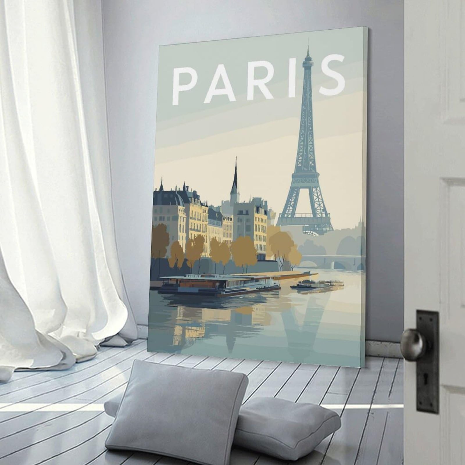 Paris Cityscape with Eiffel Tower(2) Canvas Wall Decor 24x36inch(60x90cm), for Home Lounge, Bedroom Or Reading Nook, A Home Accent with Warm Character