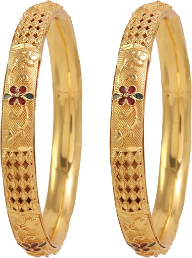 CUTE GOLD One Gram Gold Plated Traditional American Diamond Stone Bangles for Women and Girls (4047)