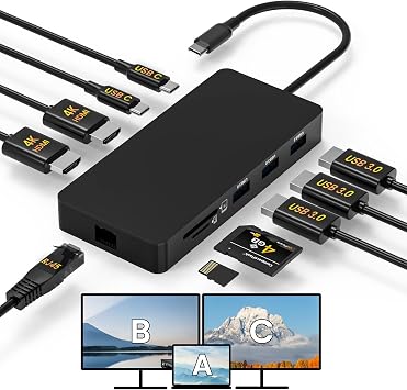 Laptop Docking Station Dual 4K HDTV Monitor, Fophmo USB C to 2 HDTV Splitter Extended Display, 1000Mbps LAN, USB A&C 3.0 Ports10Gbps, SD/TF Card, 100W PD Charging, MacOS Only Mirrors Same Screen