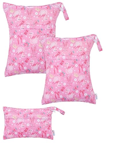 Miniatura 13 de ALVABABY LZ1920 - 2 bolsas de tela para pañales húmedos y secos, impermeables, reutilizables, con dos bolsillos con cremallera, para viajes, playa,