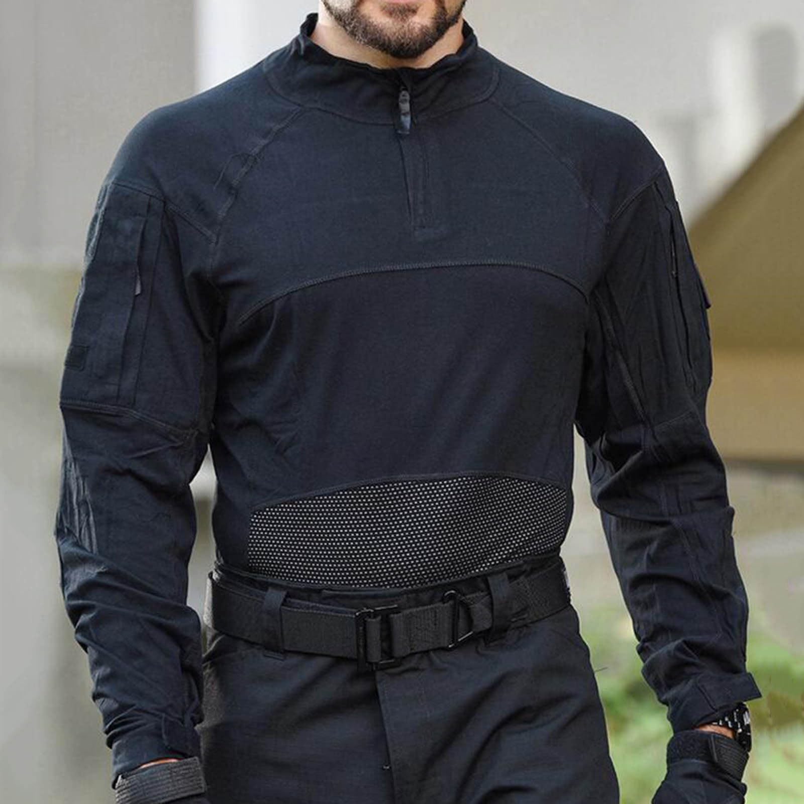 HAOLEI Sudaderas Hombre Sin Capucha,Cuello Alto 1/4 Cremallera Sudadera Manga Larga Ligero Transpirable Pullover Deportiva de Malla Casual Color Sólido Secado Rápido Ropa Entrenamiento Al Aire Libre