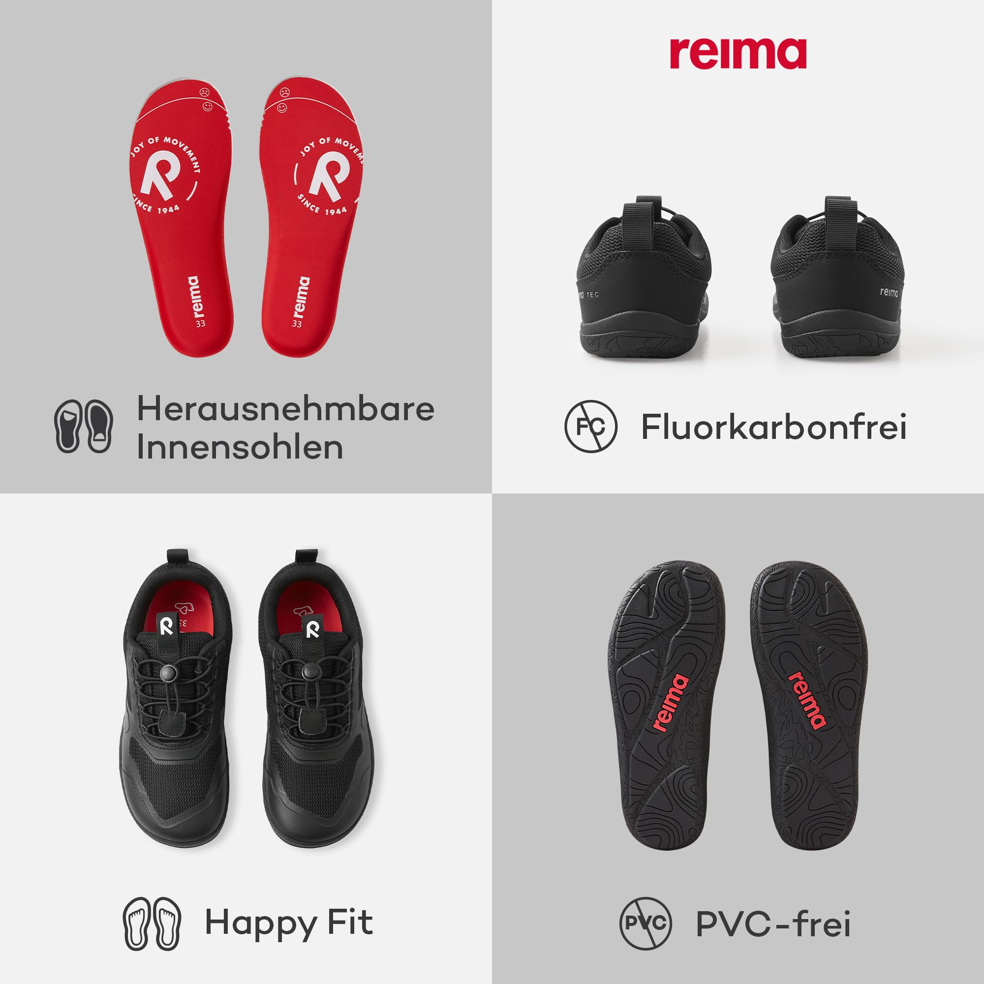 Reima Tallustelu Kinder Barfußschuhe - Leichte, minimalistische Barfußschuhe für Jungen und Mädchen - Breite Zehenkappe, Wasserabweisende Membran, Flexible 4-mm-Sohle - Black, 37