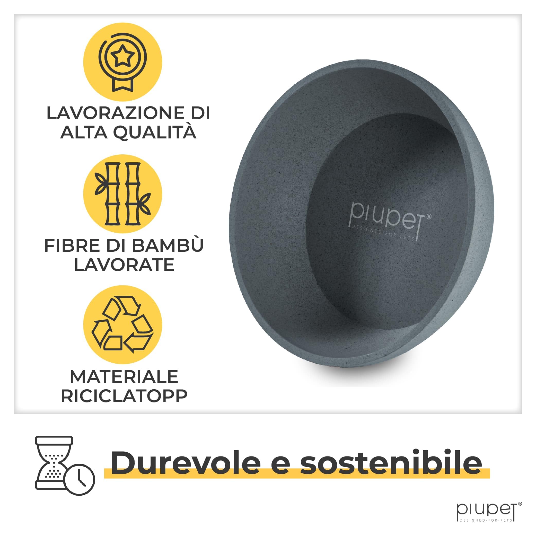 PiuPet® Ciotola per Cani 2X 1L Grigio Lavabile in Lavastoviglie 17,5 cm di Diametro | Ciotole per Cani Grandi e Piccoli