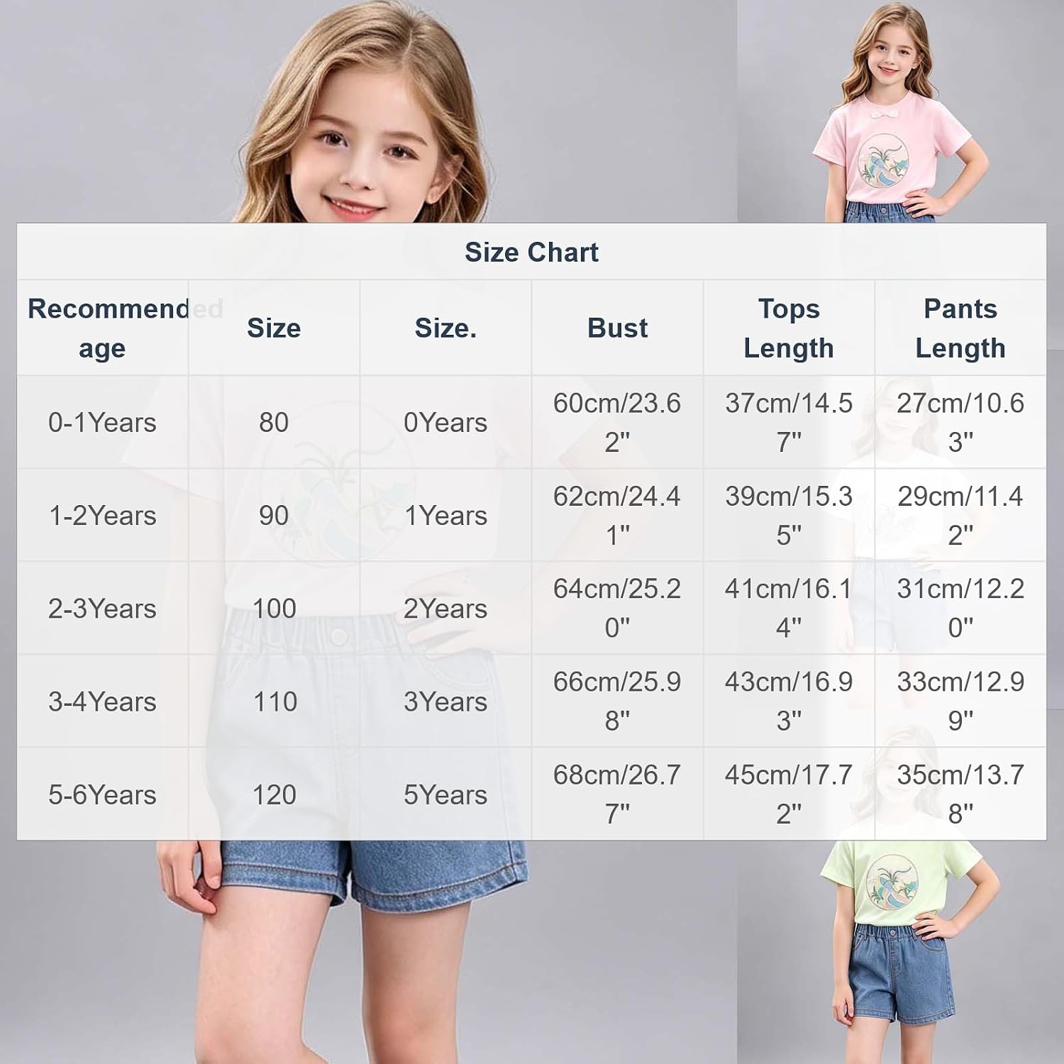 Girls Two Piece Embroidery Outfit Short Sleeve Crewneck Clothing Set High Elastic Denim Shorts with Side Pocket