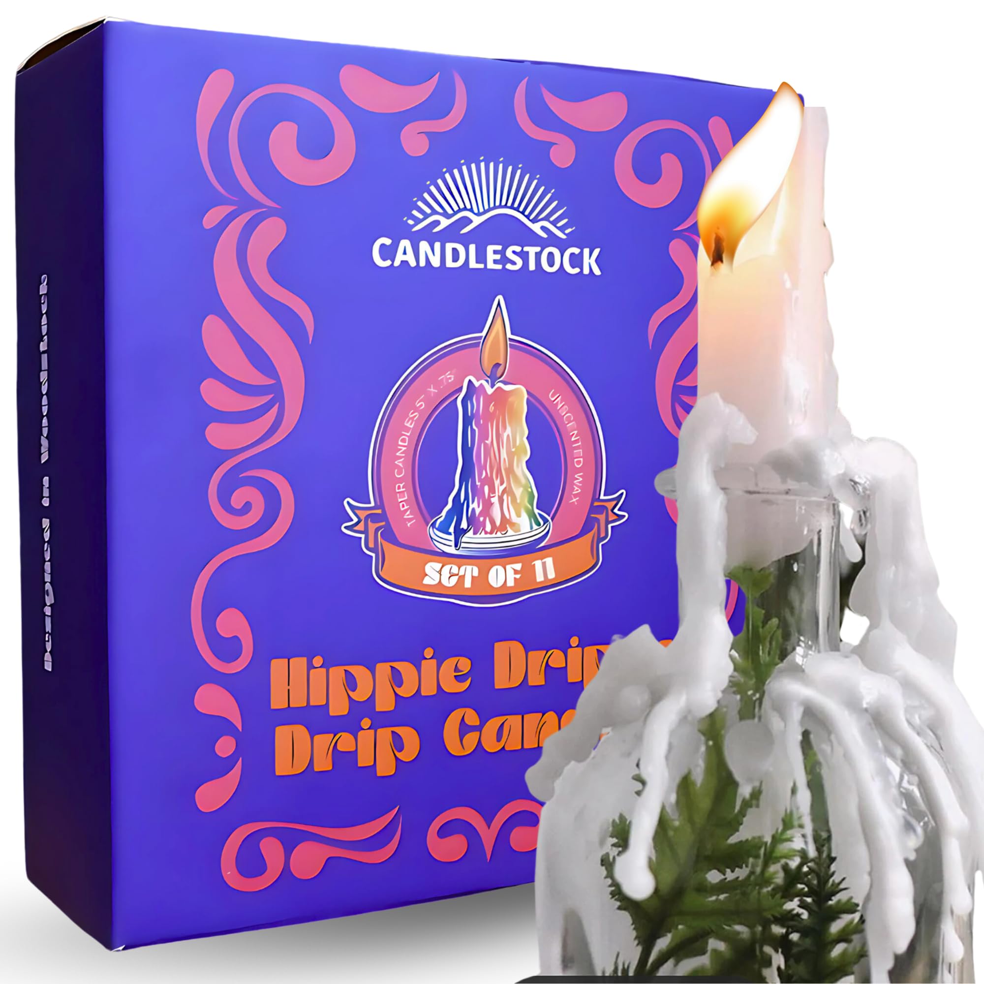 Candlestock Hippie Drippy Drip Candles - Pack of 11 Dripping Taper Candles - Wine Bottle Melting Candles (White)