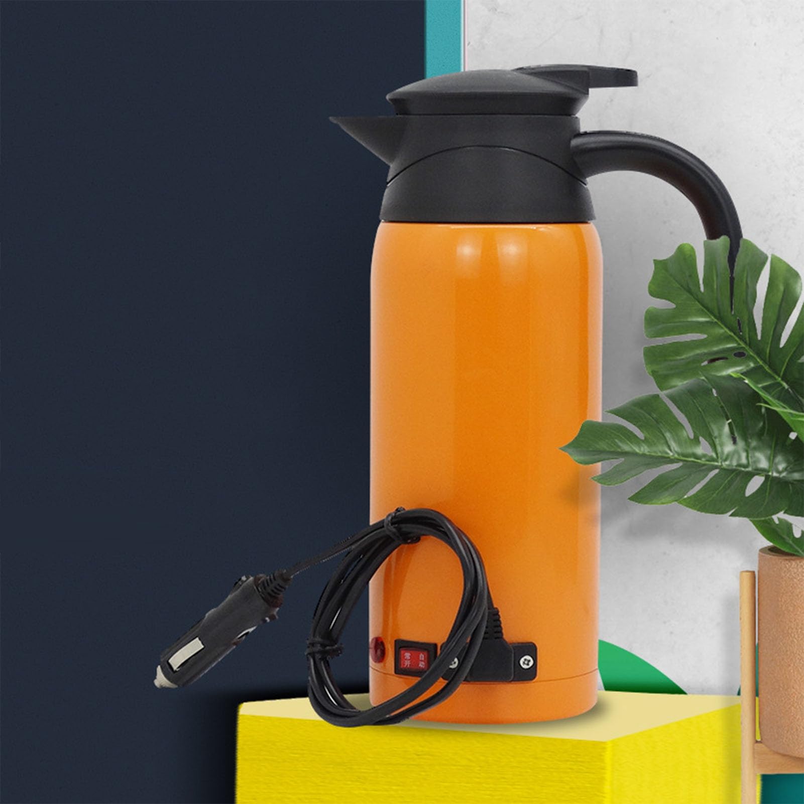 Generic Hervidor Eléctrico para Coche, Calentador de Agua de Acero Inoxidable de Ebullición Rápida de 800ml para Coches, Camiones, Diseño Duradero