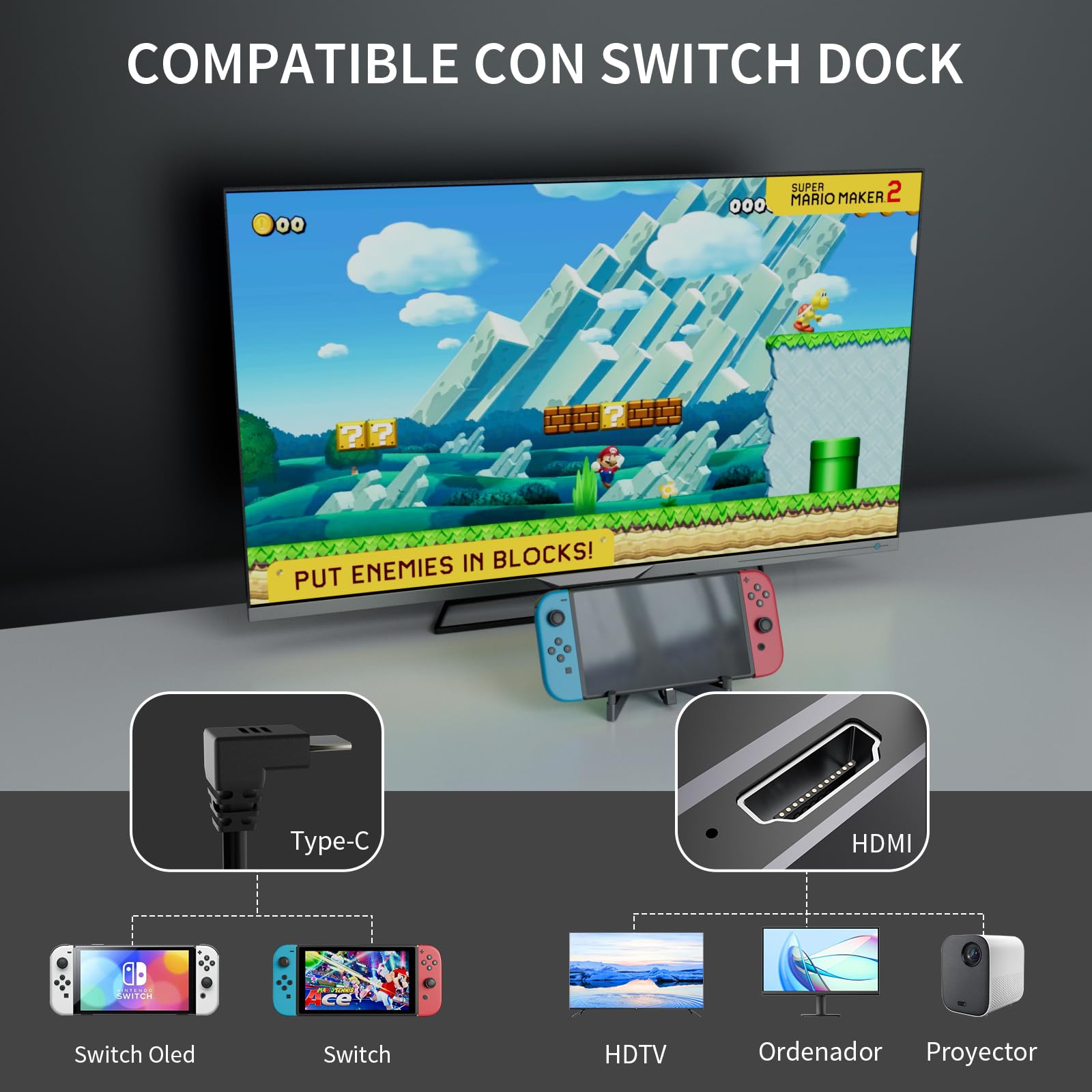 Switch Docking Station for Nintendo Switch/Switch OLED [Aleación de Aluminio], Electight Portátil Plegable en V Switch TV Docking Station, con Puerto 4K/1080P HDMI USB 3.0 y Type-C