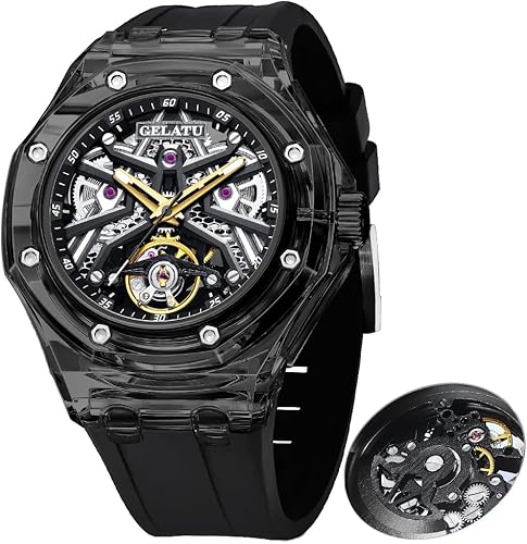 Miniatura 13 de OLEVS GELATU Reloj para Hombre Automático Juego de Relojes Esqueleto Mecánico Resistente al Agua 50M con Cristal de Zafiro Cuadrado Relojes