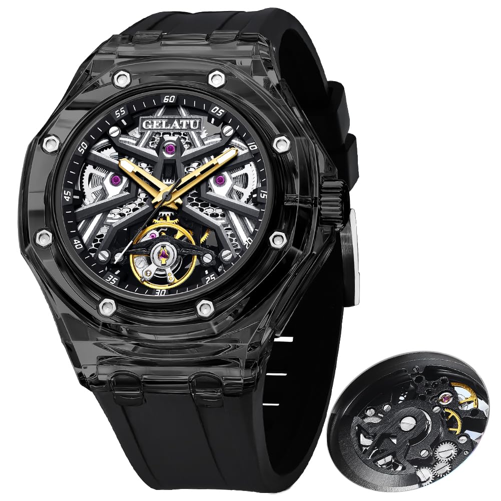 OLEVS Watch Men Self Winding Luxury Skeleton Mechanical Business Dress Sapphire Wrist Watches Calendar
