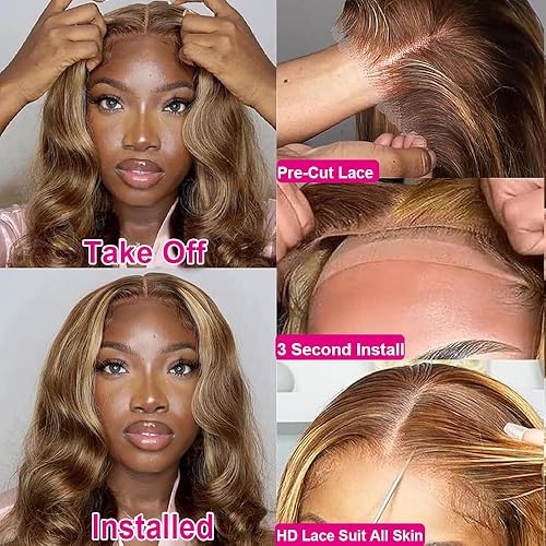 Miniatura 5 de Wear and Go Glueles Peluca #P427 rubio miel con encaje frontal, pelucas de cabello humano sin pegamento, pelucas de cabello humano precortadas 5x5,