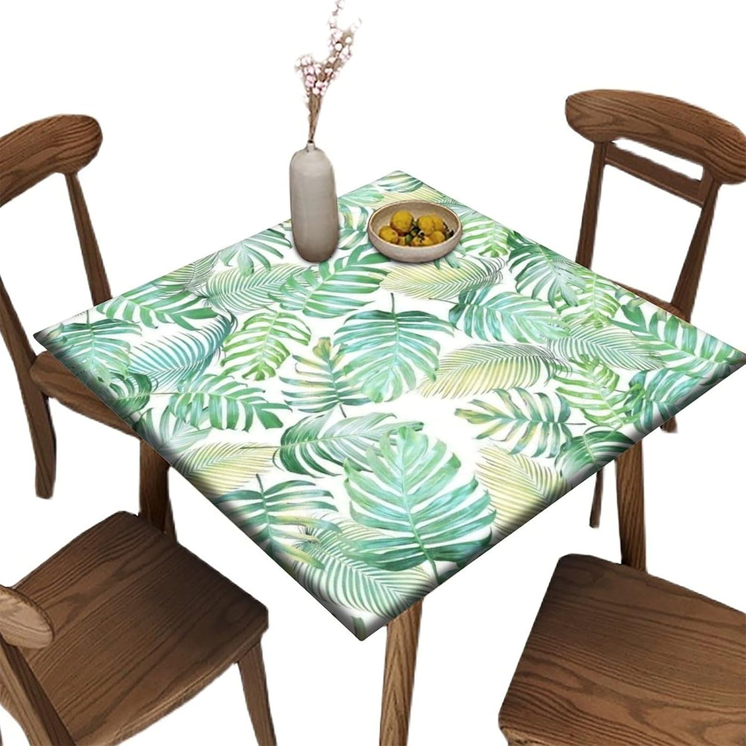 Elastic Edge Square Fitted Tablecloth, Anchor and Starfish Pattern Polyester Table Cover, for Outdoor Patio and Indoor Kitchen Dining Party, Fit for 44" x 44"Square Table