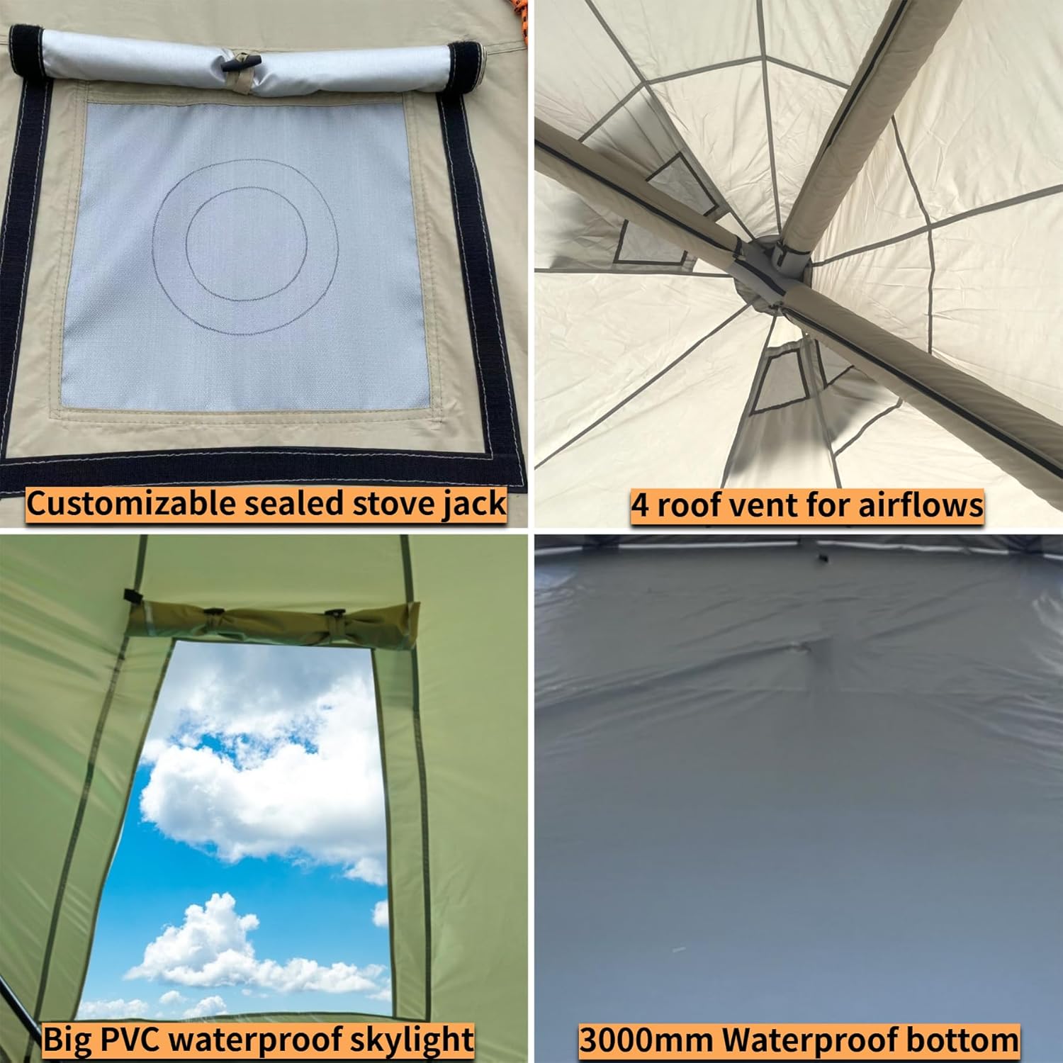 DANCHEL OUTDOOR 4 Season Inflatable Tent with CS6 Large Tent Stove for 1-3 Person Camping