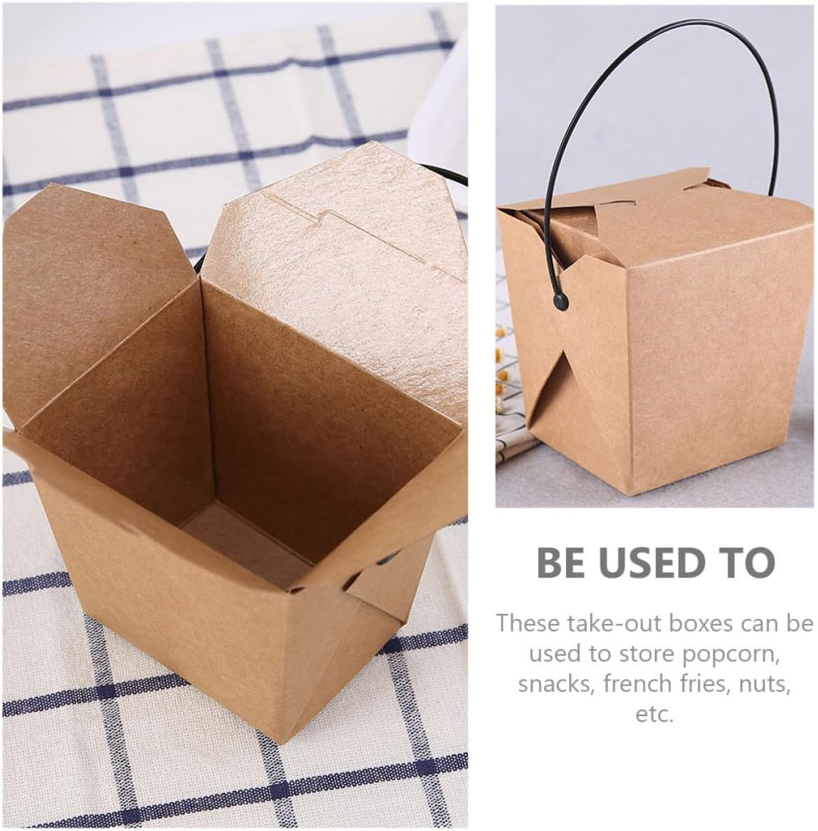 Luxshiny Take-out Paper Box Kraft Food Container Portable Snack Holder for Fried Chips and Popcorn, 20pcs Kraft Take Boxes for Picnic and Food Packaging