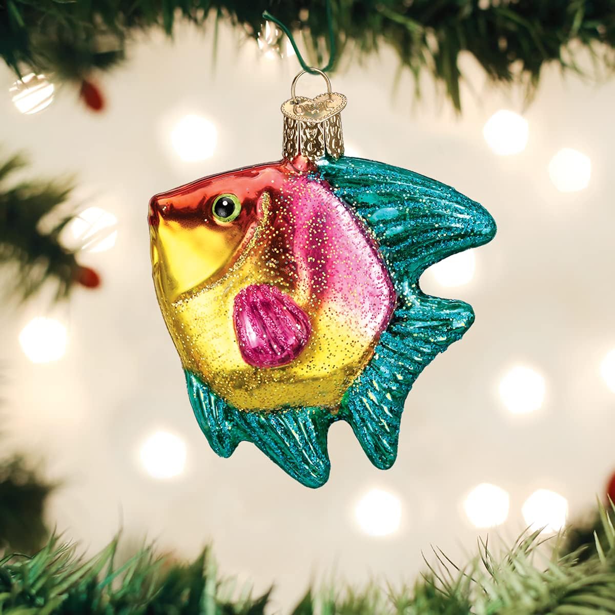 Old World Christmas Pink and Yellow Tropical Angelfish Glass Blown Ornament for Christmas Tree, Handcrafted Holiday Decoration, Ocean Fish Collection - Image 2