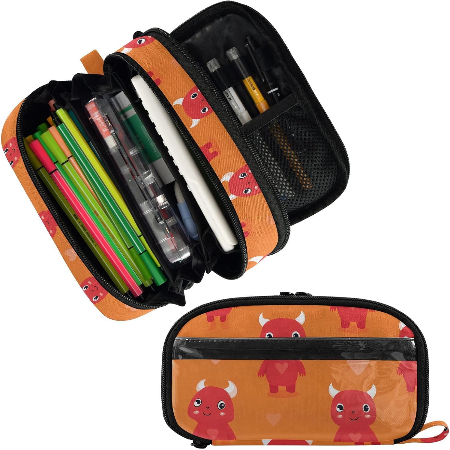 ALAZA Red Devil Pattern Large Capacity Pencil Case, Aesthetic Stationery Organizer Bag with Clear PVC Window, High Capacity Pen Pouch with Dividers for School Office Travel image 2
