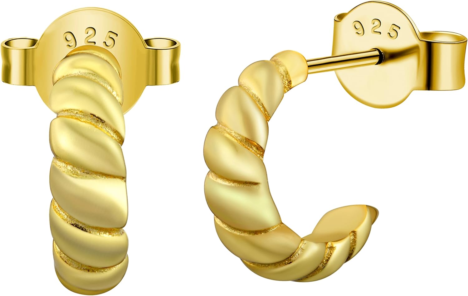 Elegant Croissant Dome Hoop Earrings in 14K PVD Gold over 925 Sterling Silver