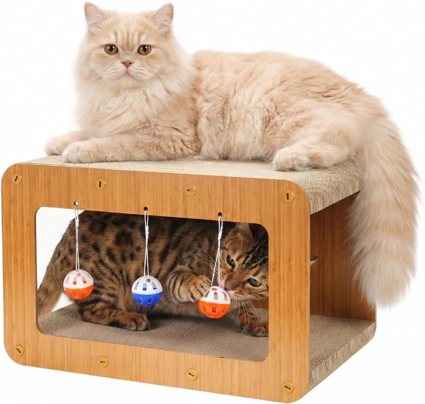 Avont Donut Cat Tunnel Bed Bundle with Cardboard Cat Scrathcer House for Indoor Cats