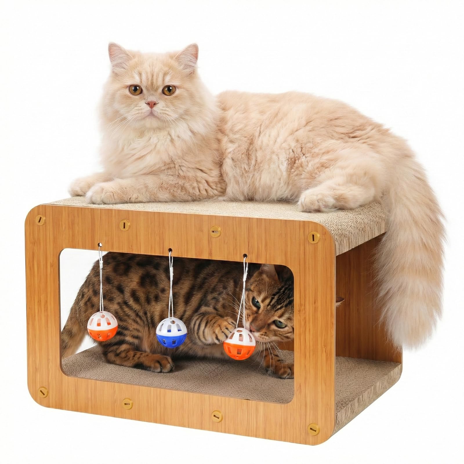 Avont Cat Scratcher House, 2-in-1 Scratching Tunnel Board & Scratch Pad for Indoor Cats, Dual-Sided Corrugated Cardboard Scratcher for Kittens -Straight