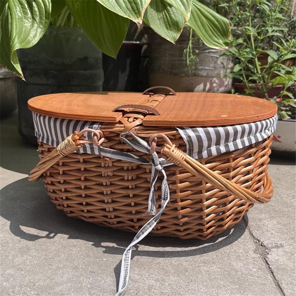 Vintage-Style Wicker Picnic Hamper Lining Picnic Hamper Woven Natural Woodchip Wicker Basket With