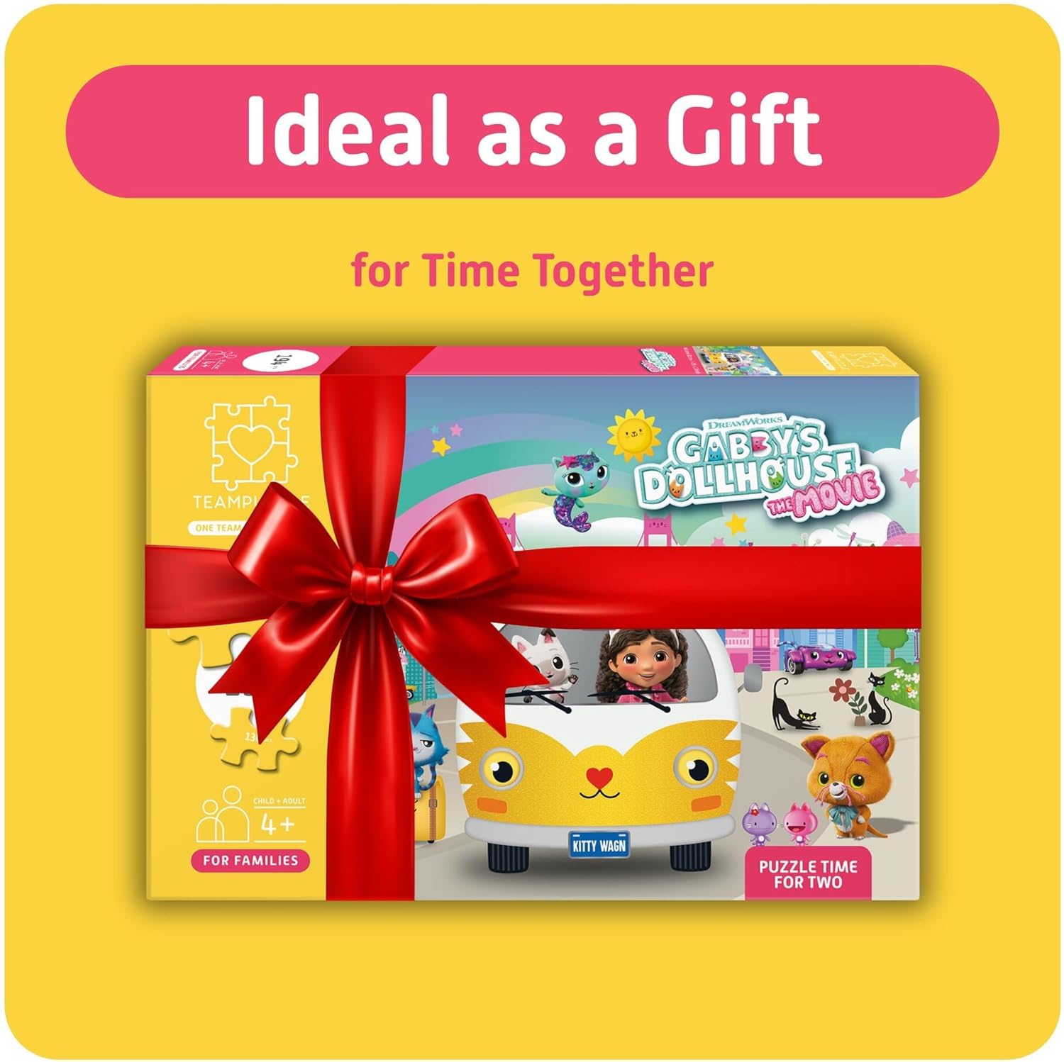 TEAMPUZZLE: DreamWorks Gabby’s Dollhouse - 194pc Puzzle, 2 Difficulty Level Sections, 19x13 City & Character Van Scene, Search & Find, Family-Kids 4+
