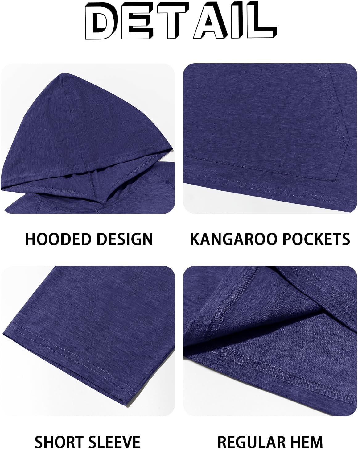 Men's Thin Hooded T Shirt Sweatshirts Short Sleeve Cool Solid Color Pullover Hoodies with Kangaroo Pockets - Image 5