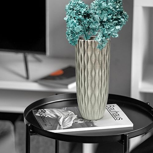 Miniatura 4 de Jarrón plateado hecho a mano con efecto metálico para flores frescas y secas, plantas de 13 pulgadas de alto, elegante patrón nórdico de ondas de