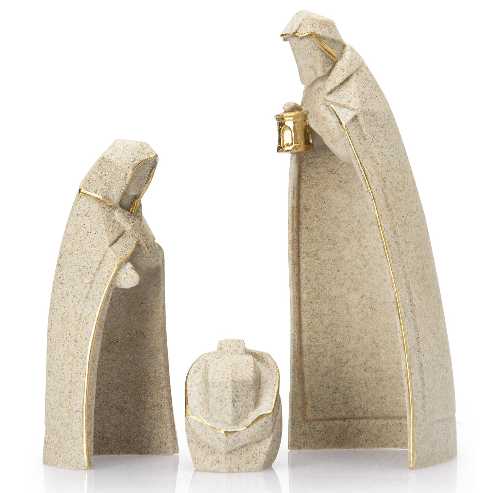 Nativity Scene Set of 3 Handcrafted Resin Figurines with Gold Accents