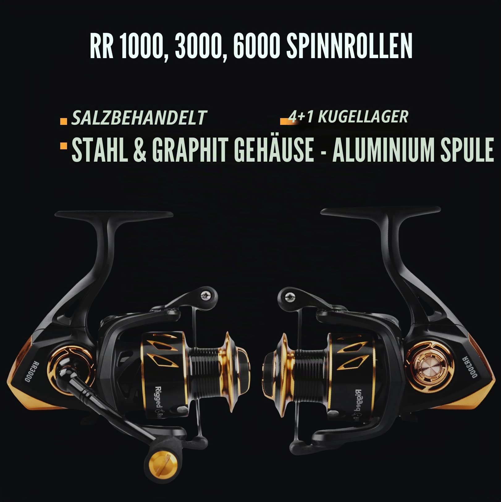 Rigged and Ready RR spin fixed-spool fishing reels 4 size options 1000, 3000, 5000, 6000. Freshwater saltwater smooth strong durable. Spare spool + bag. Spinning, Carp, Bass, Coarse, Sea & LRF angling