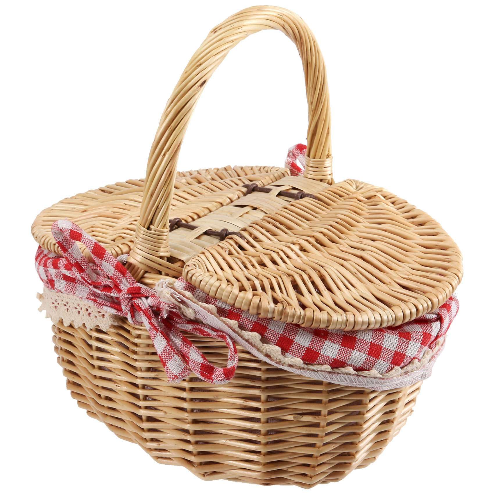 10X Panier de Panier de Pique-Nique en Osier de Style Campagnard avec Couvercle et Poignée et Doublures pour Pique-Niques, Fêtes et Barbecues