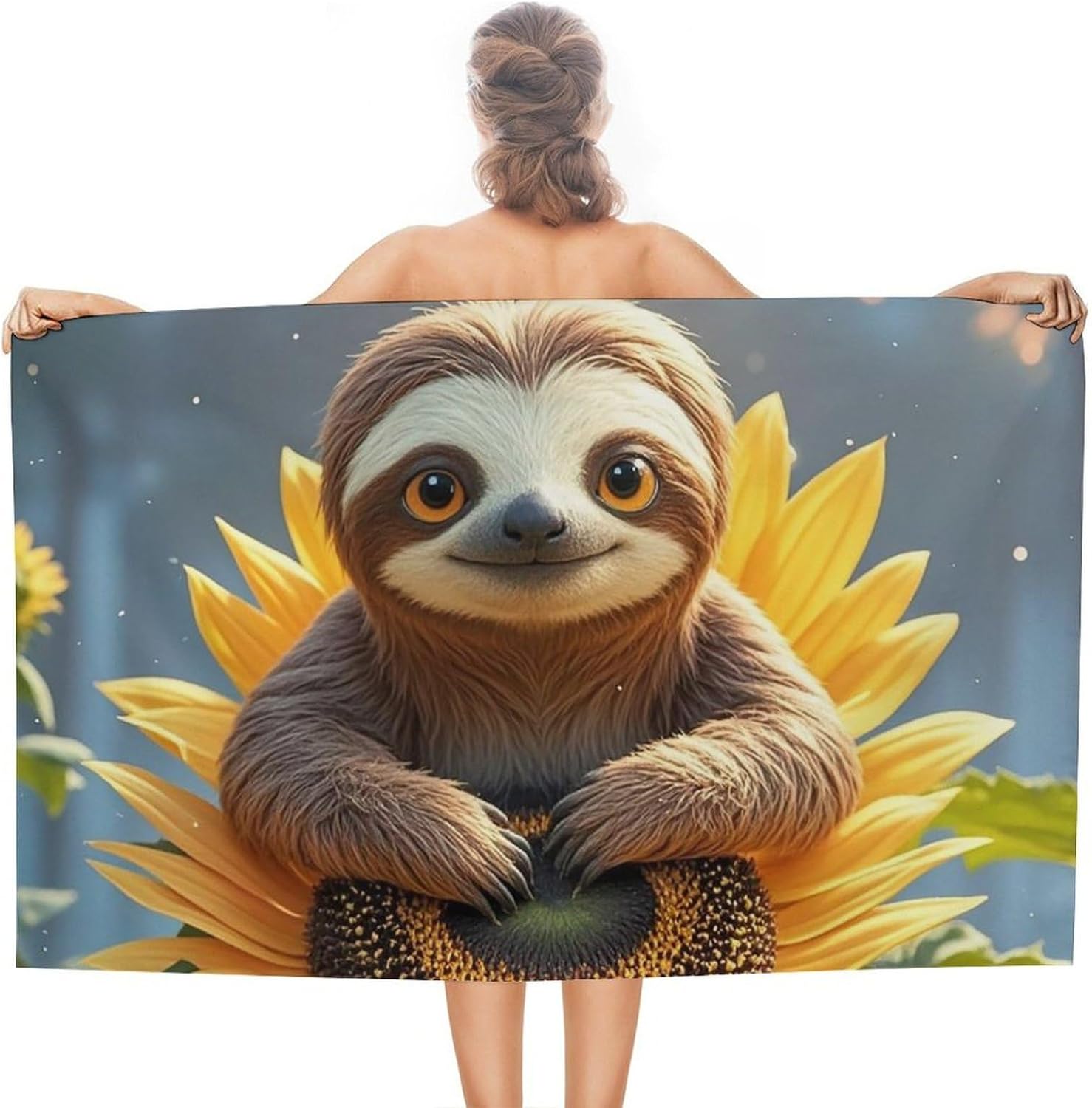Cartoon Sloth Beach Towel 31×51 Sandproof Pool Swim Towels Oversized Absorbent Microfiber Bath Towels Soft Beach Blanket Quick Dry Towel for Travel Camping Swimming Gym Yoga