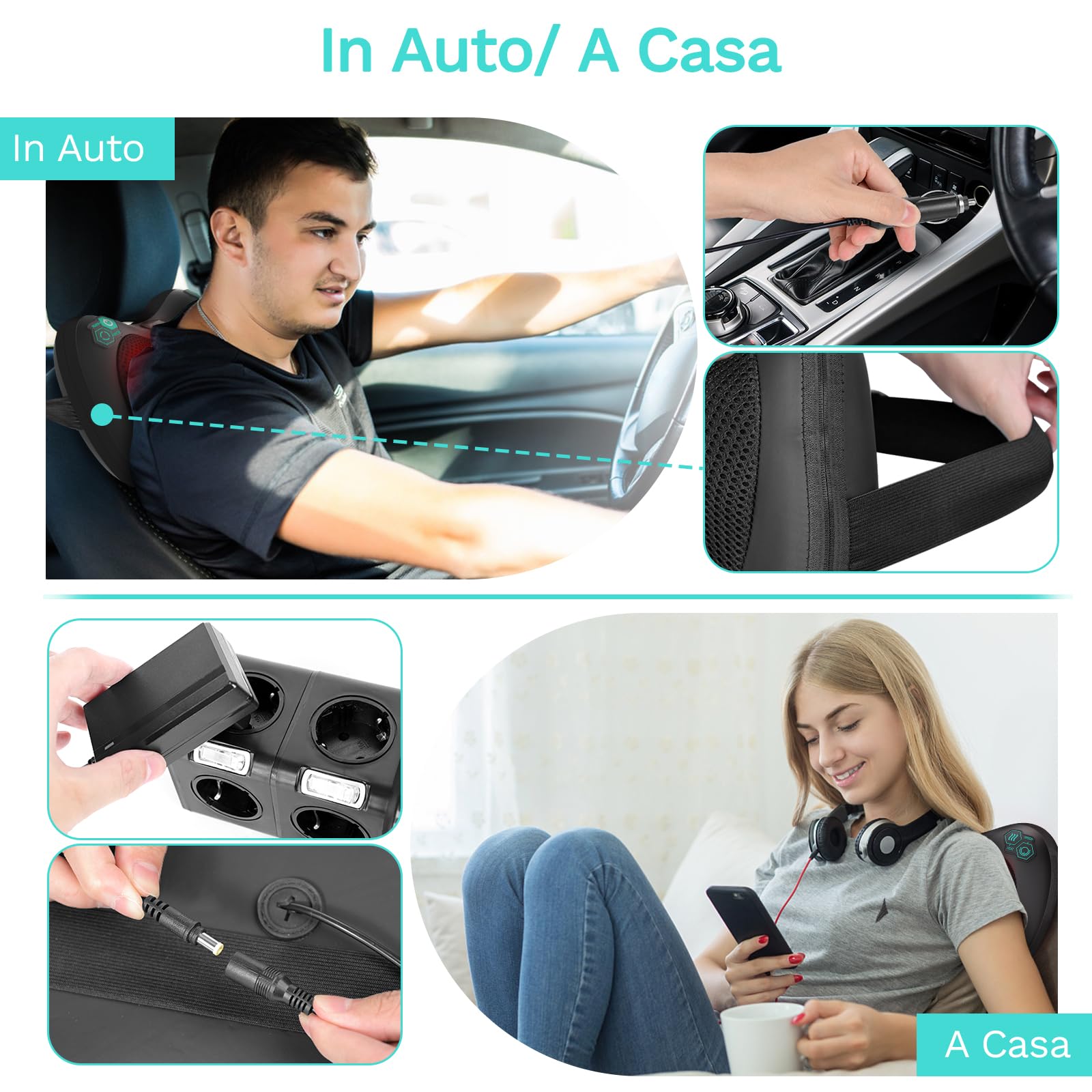 TAKRINK Cuscino Massaggiatore Elettrico Cervicale per Collo e Schiena con 8 Nodi Shiatsu, 3 Velocità Regolabili, Cambio di Direzione Automatico, Rilassarsi Muscolare Adatto a Casa Ufficio