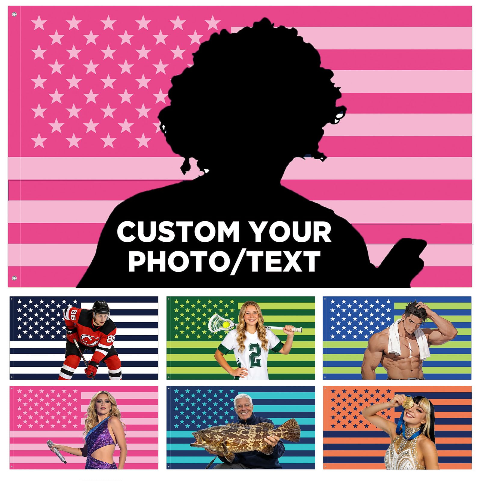 Infiher Custom Flag with Picture Text - Personalised Pink American Flag for Indoor Outside - 2X3 3X5 4X6 5X8 Ft Customisable Tapestry Flags for Room Dorm Club Bar Garden Party Festivals Decor โ image 1