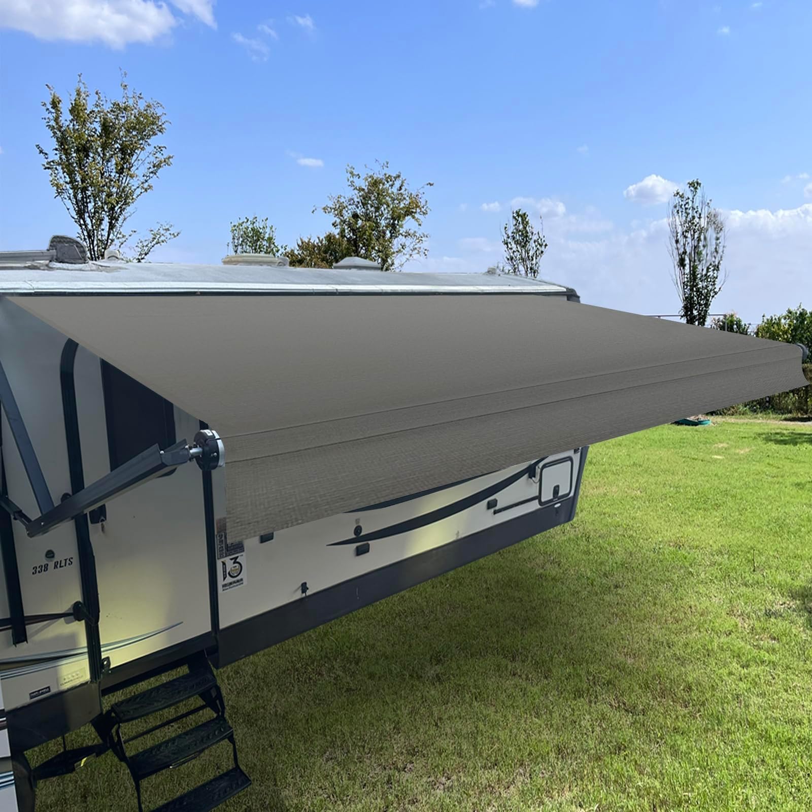 RV Awning Fabric Replacement,Camper Awning Replacement,19.5 oz 5-Layer Heavy Duty Waterproof Vinyl Universal RV Awning Fabric for All Brands Camper,Trailer, Motorhome,Smoke Grey 15'2''