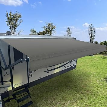 RV Awning Fabric Replacement,Camper Awning Replacement,19.5 oz 5-Layer Heavy Duty Waterproof Vinyl Universal RV Awning Fabric for All Brands Camper,Trailer, Motorhome,Smoke Grey 132