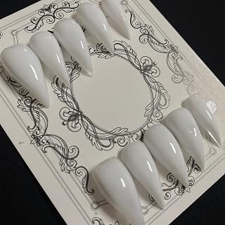 Eagle Claw Press on Nails Handmade Medium Stiletto Unique Thick Acrylic Nails White Talon False Nails Cat Claw Glossy Glue on Nail Solid Colour Curved Sturdy Nail Art 10Pcs(M)