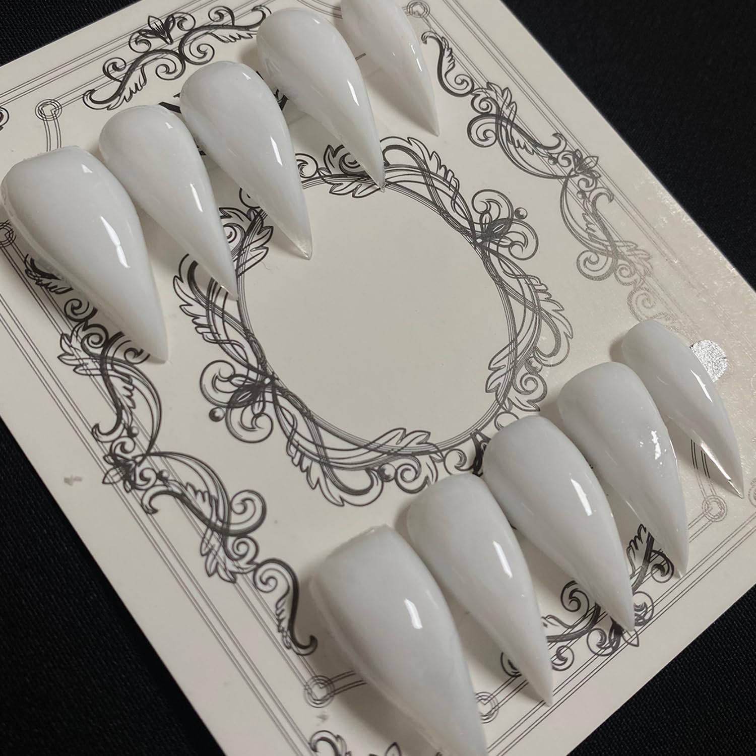 Eagle Claw Press on Nails Handmade Medium Stiletto Unique Thick Acrylic Nails White Talon False Nails Cat Claw Glossy Glue on Nail Solid Colour Curved Sturdy Nail Art 10Pcs(S)