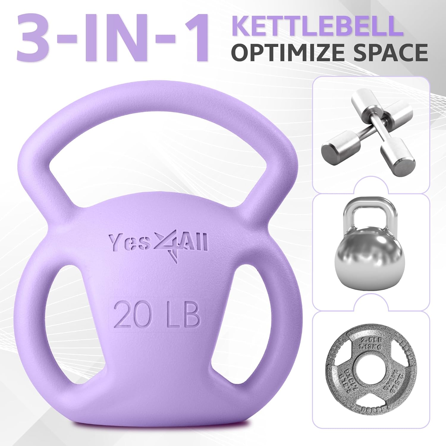 Yes4All Kettlebell, Strength Training Kettlebells for Women, Wide Multi-grip Textured Handle for Home Gym Exercises & Full Body Workout, Single 5–25 lb & Set of 10-15 lb