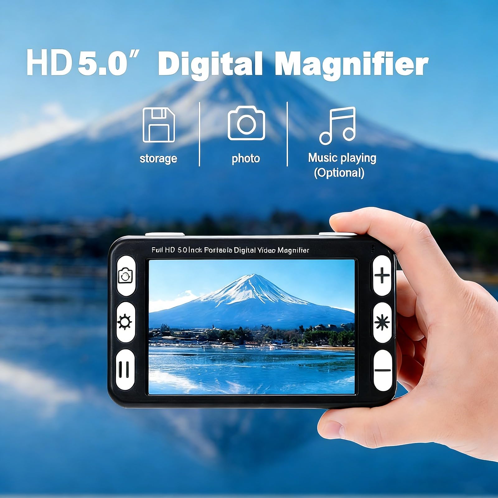 Lupa de video portátil de 5 pulgadas, ayuda de lectura de enfoque automático con mango plegable, 26 modos de color, zoom 2X-48X para baja visión