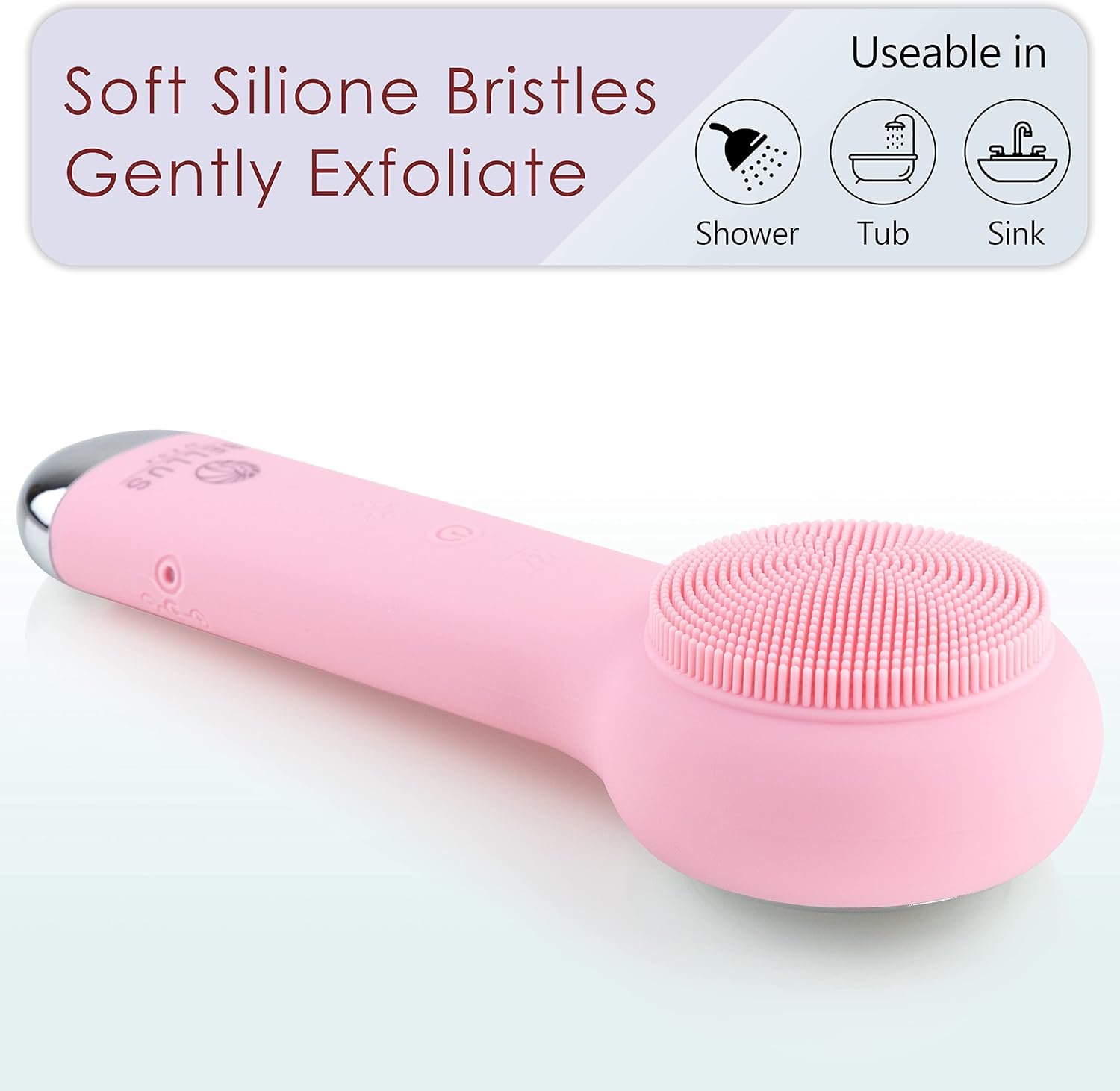 Bellus by R.O.K Silicone Facial Cleansing Brush - 3 in 1 Rechargeable Silicone Cleansing Brush with Heat and Cold Massage Features - Pink : Beauty & Personal Care
