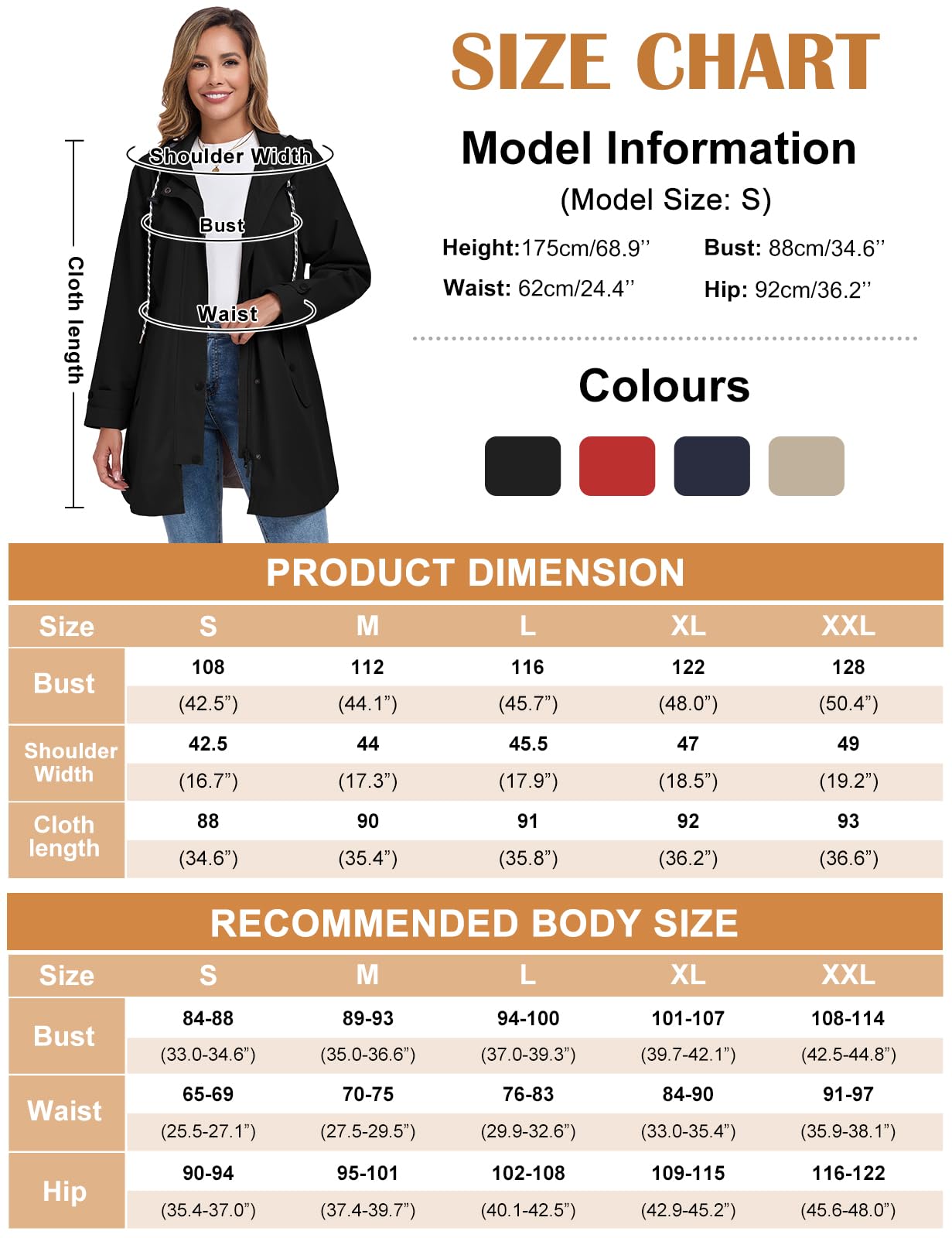 CMTOP Chubasquero Mujer Impermeable Largo Chaqueta con Capucha Al Aire Libre de Viento de Lluvia Abrigos Ligera Encapuchado Cortavientos Plegable Transpirable Cremallera Raincoat