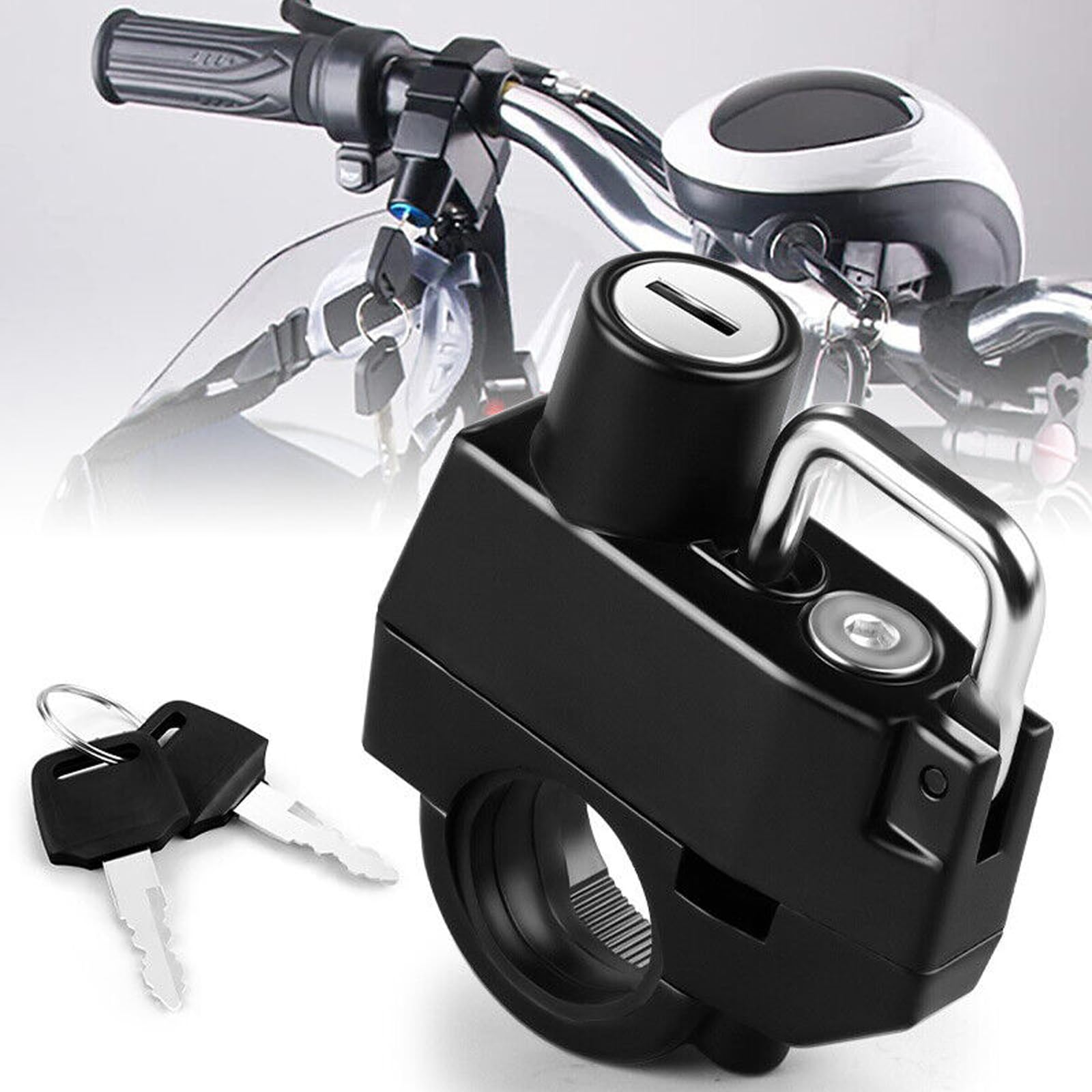 Candado para Casco de Moto: YIDM 2 Pcs Bloqueo de Casco, Universal Candado Casco Moto con 2 Llaves, Candado para Casco de Moto, Cerradura Casco para Tubo de Manillar de 22-28 mm (Negro)