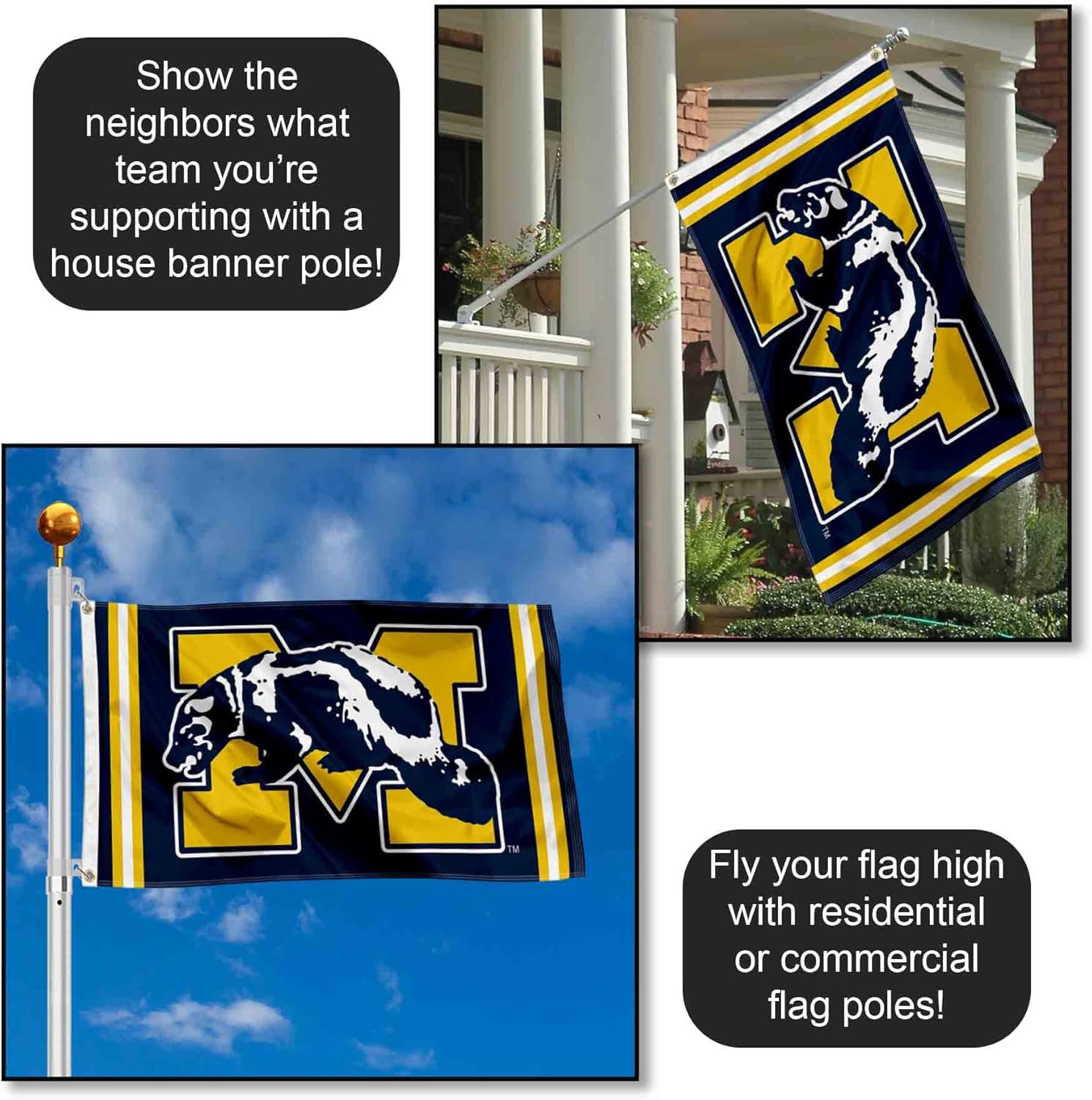 Michigan Team University Wolverines Vintage Retro Throwback 3x5 Banner Flag