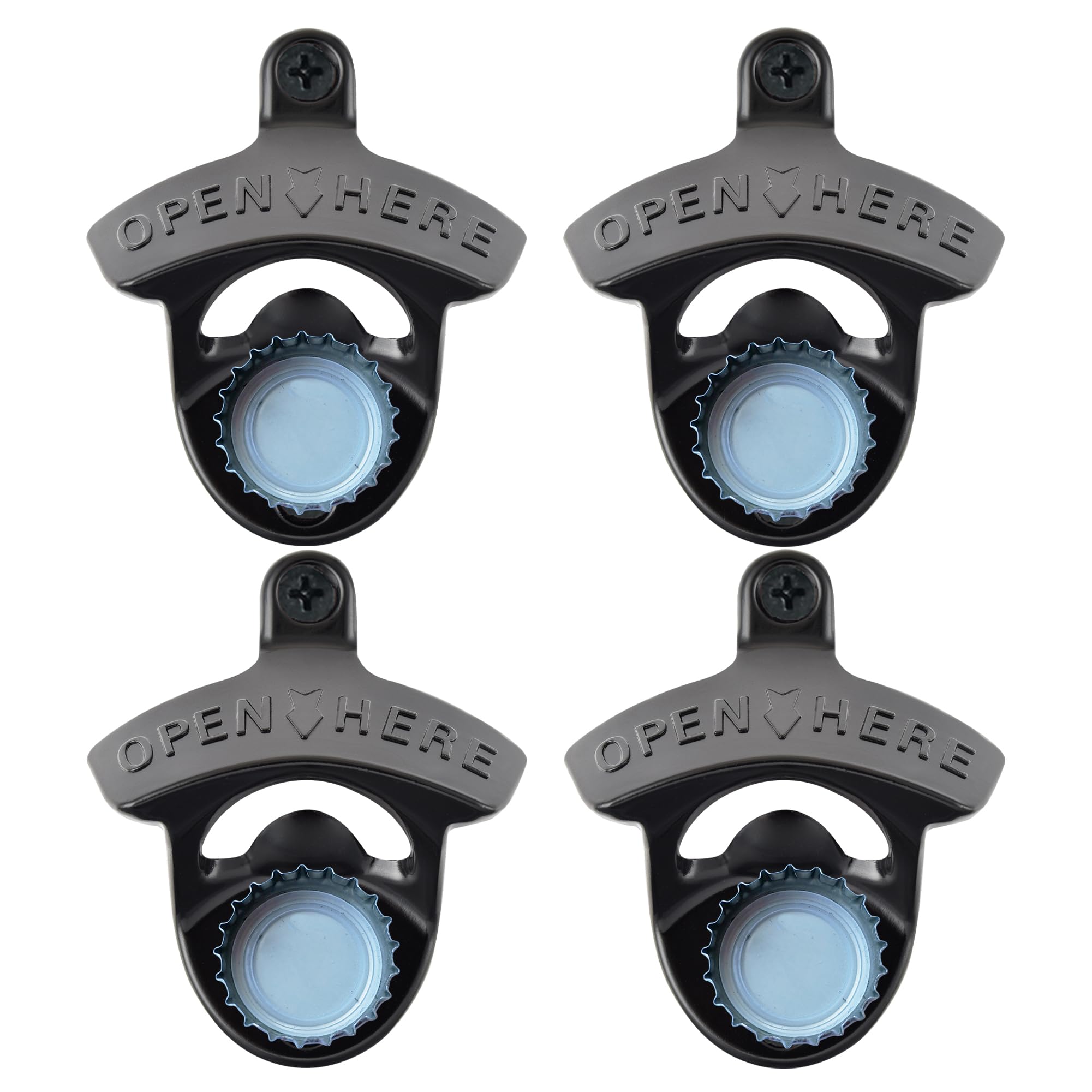Jumiok Magnetic Wall Mount Beer Cap Opener Rustproof Wood Mountable Bottle Top Opener Black (Pack of 4)