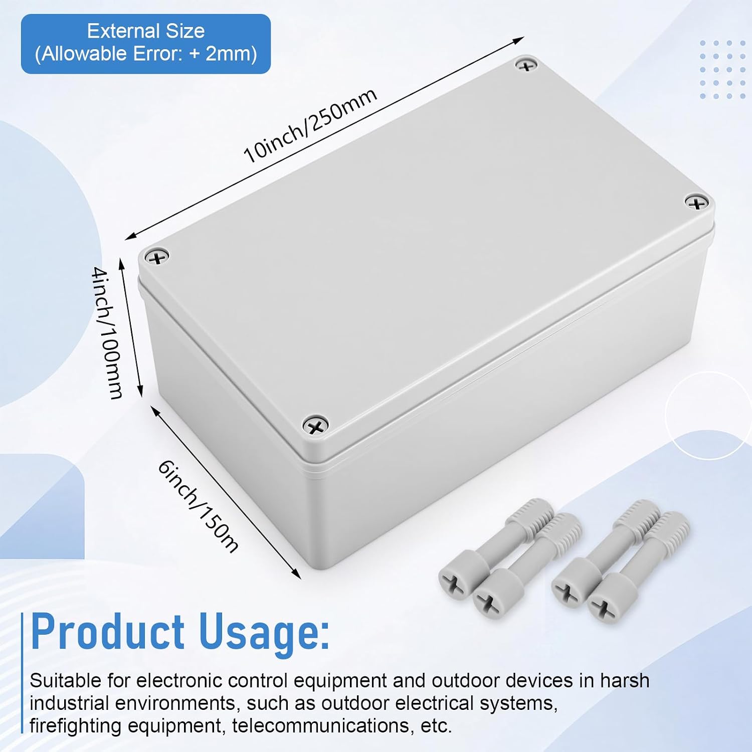2 Pcs Junction Box 10"x 6"x 4" IP67 ABS Plastic Dustproof Electrical Boxes DIY Project Junction Conduit Case Waterproof for Electronic Outdoor Enclosure, Gray