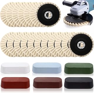 24 Pcs 4.5" Airway Buffing Wheel Polishing Set Include 18 Aluminum Wool Wheels 7/8" Arbor 6 Polishing Compounds for Angle Grinder Metal Mirror Finish Wood Automotive