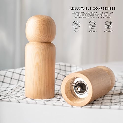 Miniatura 6 de MONDAY MOOSE Juego de 2 molinillos de especias y molinillo de madera maciza recargable manual de fresno sólido con núcleo de acero de rotor de