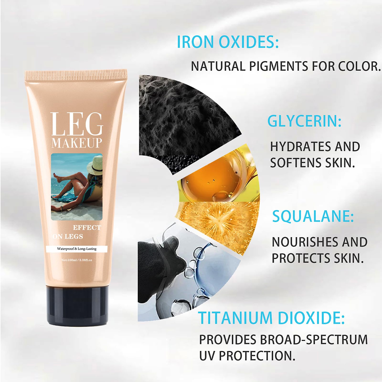 Trucco impermeabile per le gambe senza trasferimento, pennello per il corpo extra grande, copertura per vene varicose/cicatrici, Skin Perfecting Body Foundation